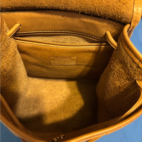 Vintage Coach 9960 tan leather mini backpack featuring a flap top and turn lock main image 15